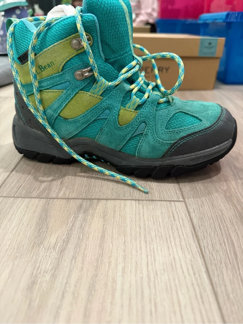 L.L. Bean Teal and Lime Kids Trail Boots